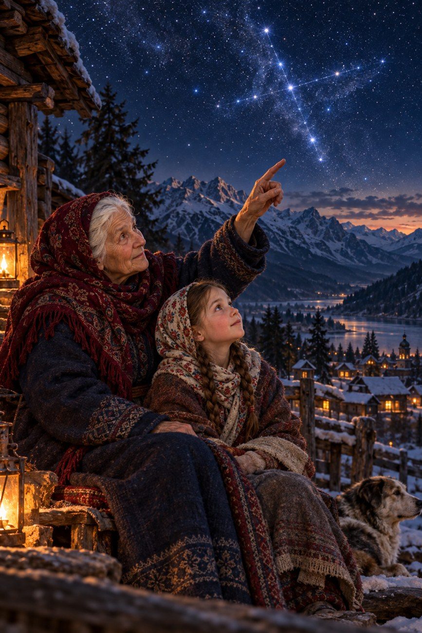 Agafya teaches Nella beneath the night sky